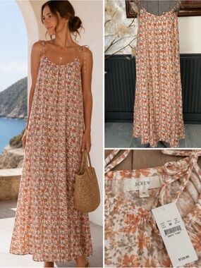 J. Crew Tie-Shoulder Lined Maxi Dress in Floral Print Size M Bohemian Flowy